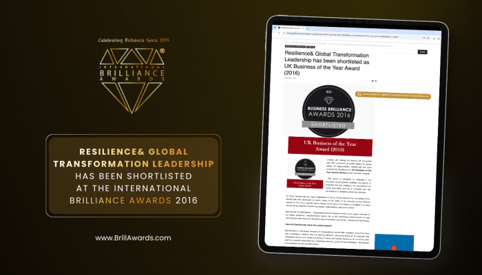 Resilience& Shortlisted at the International Brilliance Awards™ 2016
