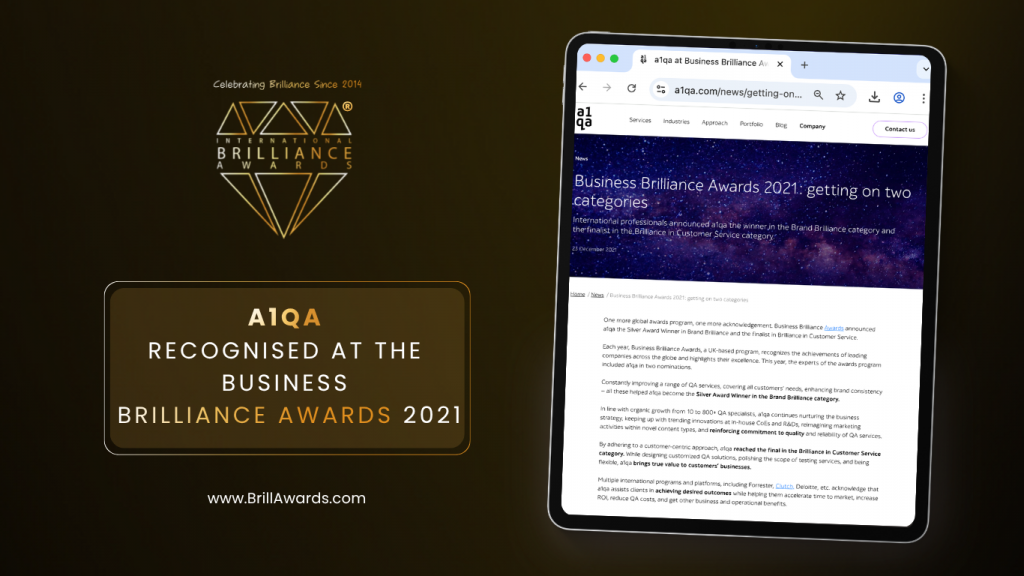a1qa Recognised at the Business Brilliance Awards 2021