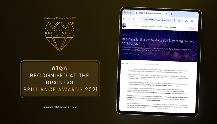 a1qa Recognised at the Business Brilliance Awards 2021