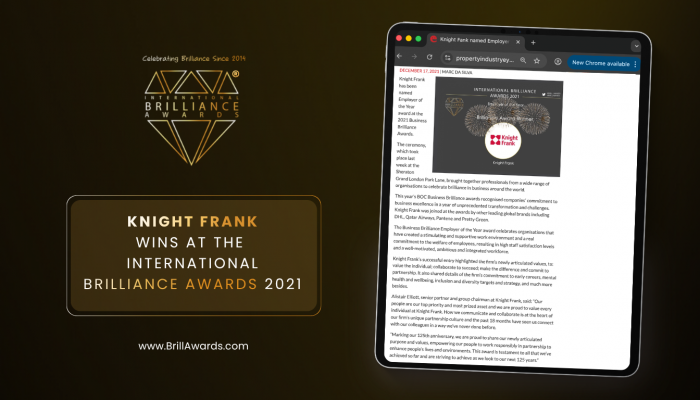Brilliance in Press: Knight Frank Wins Employer of the Year at the 2021 International Brilliance Awards™