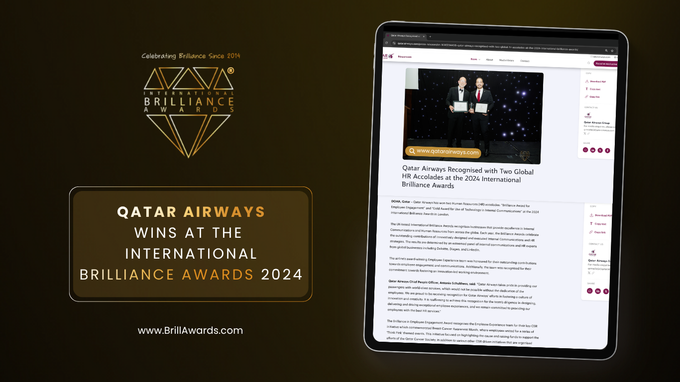 Brilliance in Press: Qatar Airways Wins at the 2024 International Brilliance Awards™