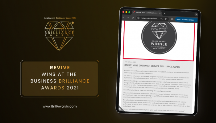 Brilliance in Press: Revive! Auto Innovations Wins Gold at the Business Brilliance Awards 2021